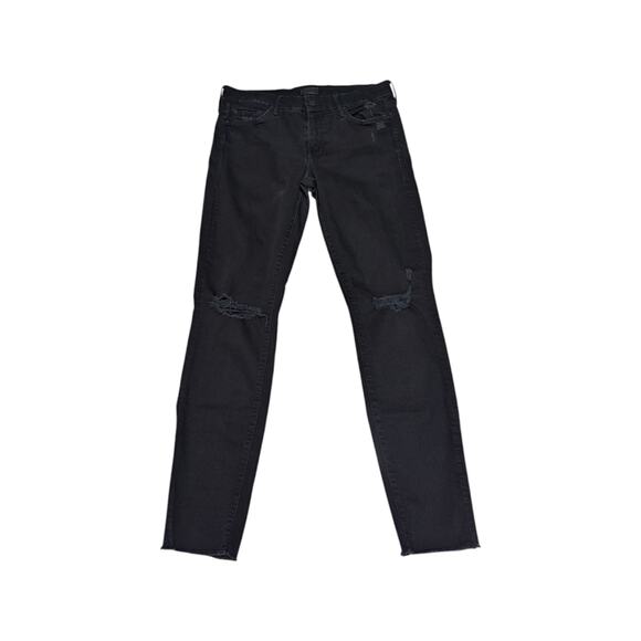 MOTHER Looker Ankle Fray Skinny Jeans Guilty As Sin Black Distressed Womens 28 - Picture 3 of 7
